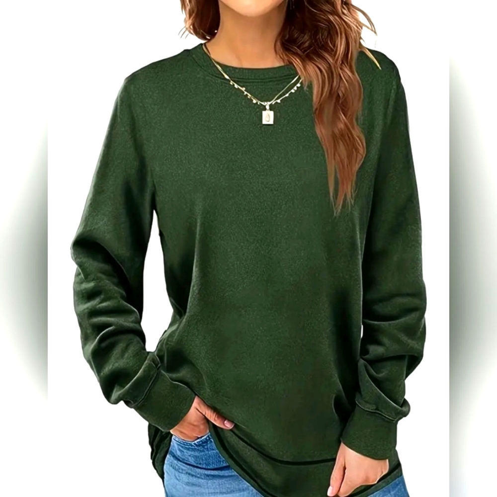 New Women Soft & Cozy Green Long Sleeves Tunic Top Sz.